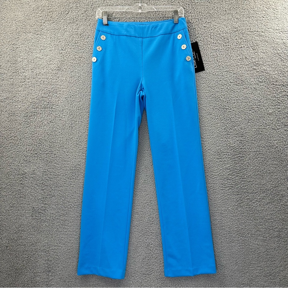 NWT Lisette L Montreal Tricotine Straight Pants‎ Pull On Button Turquoise 2 x 30